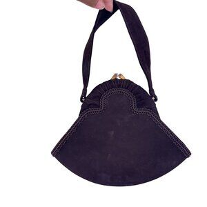 Vintage Bag By Josef Women's Suede Kiss Lock Dark Brown Teardrop Purse
